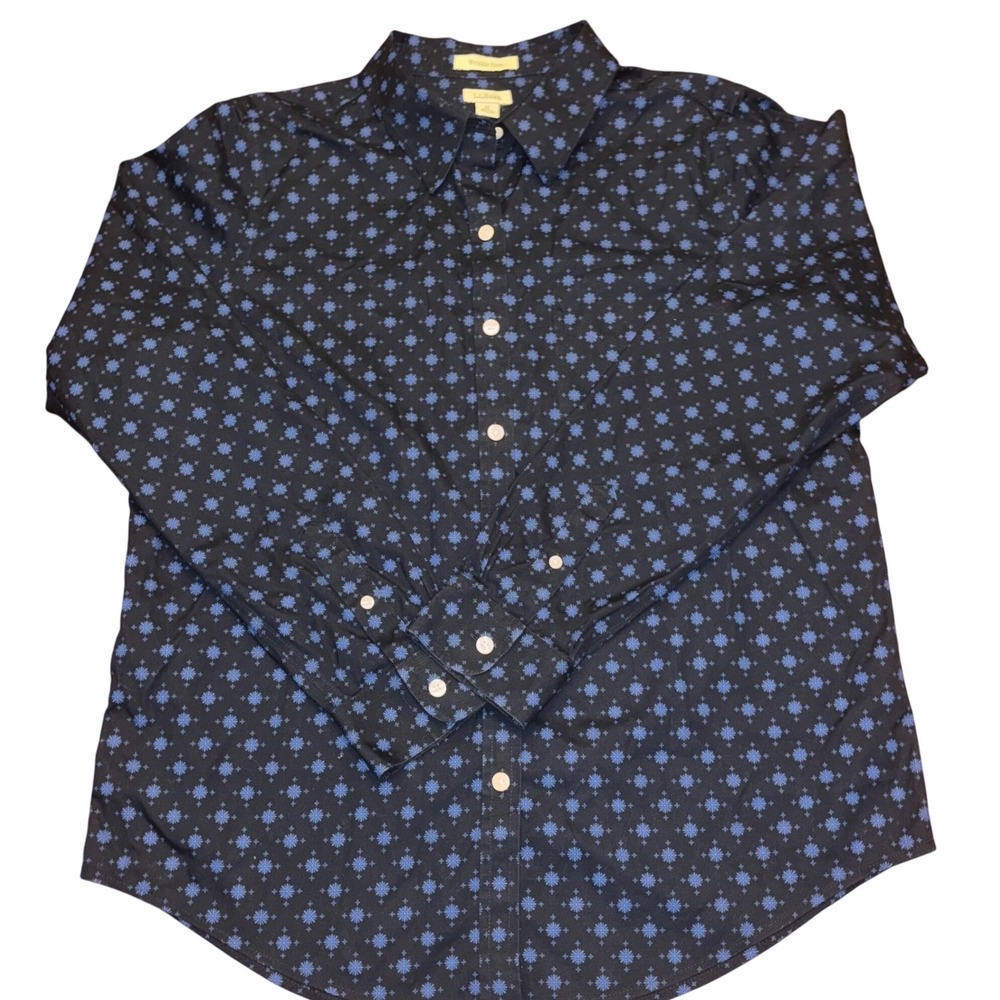 L.L.Bean | Womens M | Wrinkle Free | Button Down Shirt Blue Snowflake